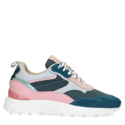 Blauwe Suede Sneakers Met Roze Details^Sacha Hot