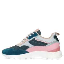 Blauwe Suede Sneakers Met Roze Details^Sacha Hot