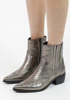 Bronskleurige Leren Cowboy Enkellaarsjes^Sacha Best Sale