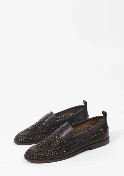 Bruine Gevlochten Leren Loafers^Sacha New