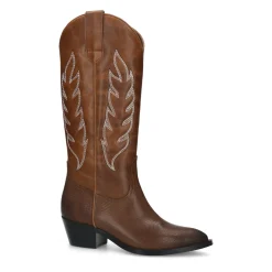 Bruine Leren Cowboylaarzen Met Witte Sierstiksels^Sacha Best