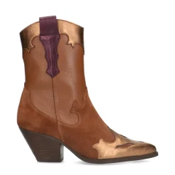 Bruine Leren Cowboylaarzen Met Brons Metallic Details^Sacha Discount