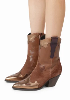 Bruine Leren Cowboylaarzen Met Brons Metallic Details^Sacha Discount