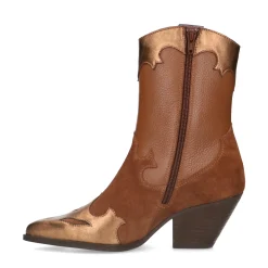 Bruine Leren Cowboylaarzen Met Brons Metallic Details^Sacha Discount