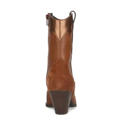 Bruine Leren Cowboylaarzen Met Brons Metallic Details^Sacha Discount