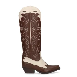 Bruine Leren Cowboylaarzen Met Witte Sierstiksels^Sacha Best Sale