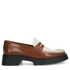 Bruine Leren Plateau Loafers Met Witte Details^Sacha Cheap