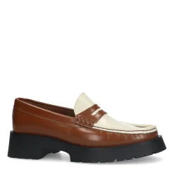 Bruine Leren Plateau Loafers Met Witte Details^Sacha Cheap
