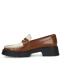 Bruine Leren Plateau Loafers Met Witte Details^Sacha Cheap