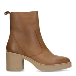 Camel Leren Enkellaarsjes Met Hak^Sacha Best