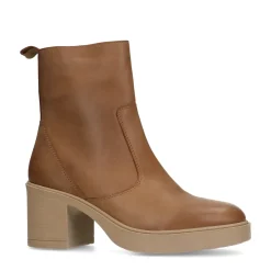 Camel Leren Enkellaarsjes Met Hak^Sacha Best