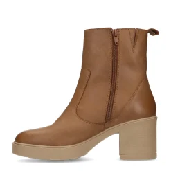 Camel Leren Enkellaarsjes Met Hak^Sacha Best