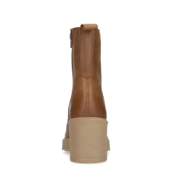 Camel Leren Enkellaarsjes Met Hak^Sacha Best