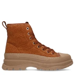 Camel Leren Fluffy Sneakers^Sacha New