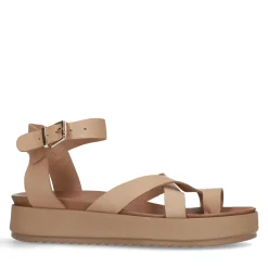 Camel Leren Plateau Sandalen^Sacha Shop