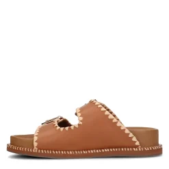 Camel Leren Slippers Met Gespen^Sacha Best Sale