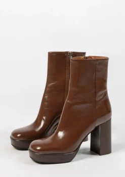 Cognac Enkellaarsjes Met Blokhak^Sacha Outlet