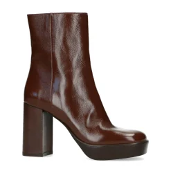 Cognac Enkellaarsjes Met Blokhak^Sacha Outlet