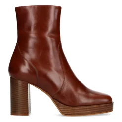 Cognac Enkellaarzen Met Hak^Sacha Shop