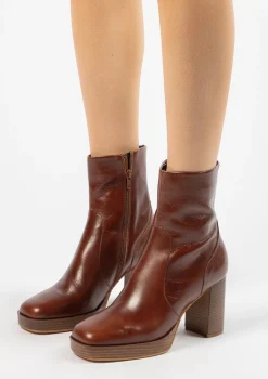 Cognac Enkellaarzen Met Hak^Sacha Shop