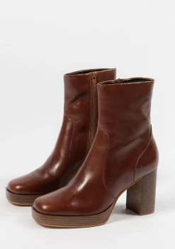 Cognac Enkellaarzen Met Hak^Sacha Shop