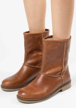 Cognac Korte Laarzen Met Imitatiebont^Sacha Sale