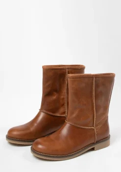 Cognac Korte Laarzen Met Imitatiebont^Sacha Sale