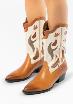 Cognac Leren Cowboylaarzen Met Off White Details^Sacha Flash Sale