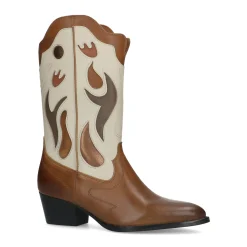 Cognac Leren Cowboylaarzen Met Off White Details^Sacha Flash Sale