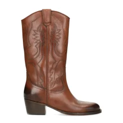 Cognac Leren Cowboylaarzen Met Sierstiksels^Sacha Best Sale
