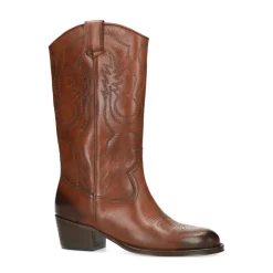 Cognac Leren Cowboylaarzen Met Sierstiksels^Sacha Best Sale