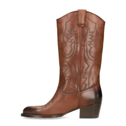 Cognac Leren Cowboylaarzen Met Sierstiksels^Sacha Best Sale