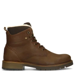 Cognac Leren Veterboots Met Beige Voering^Sacha Fashion