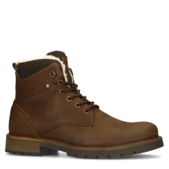 Cognac Leren Veterboots Met Beige Voering^Sacha Fashion