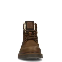 Cognac Leren Veterboots Met Beige Voering^Sacha Fashion