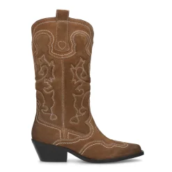 Cognac Suede Cowboylaarzen Met Sierstiksels^Sacha Sale