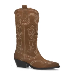 Cognac Suede Cowboylaarzen Met Sierstiksels^Sacha Sale