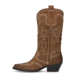 Cognac Suede Cowboylaarzen Met Sierstiksels^Sacha Sale