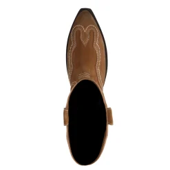 Cognac Suede Cowboylaarzen Met Sierstiksels^Sacha Sale