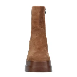 Cognac Suede Enkellaarsjes Met Plateau Hak^Sacha New