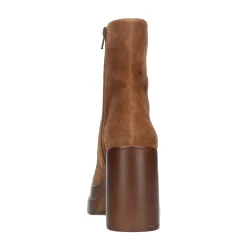 Cognac Suede Enkellaarsjes Met Plateau Hak^Sacha New