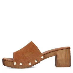 Cognac Suede Muiltjes Met Houten Hak^Sacha Best Sale
