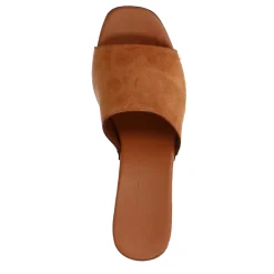Cognac Suede Muiltjes Met Houten Hak^Sacha Best Sale