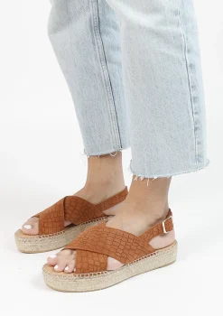 Cognac Suede Plateau Sandalen^Sacha Cheap