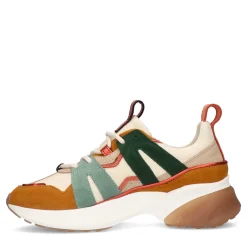 Cognac Suede Sneakers Met Gekleurde Details^Sacha Cheap