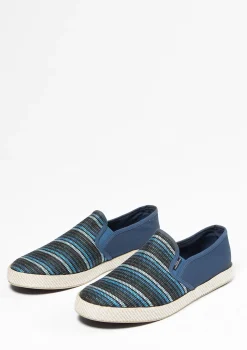 Donkerblauwe Canvas Loafers Met Strepen^Sacha Outlet
