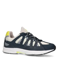 Donkerblauwe Leren Sneakers Met Gele Details^Sacha New