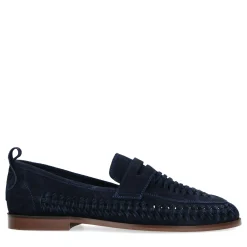 Donkerblauwe Suede Loafers Met Gevlochten Detail^Sacha Sale