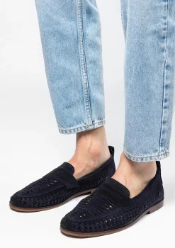Donkerblauwe Suede Loafers Met Gevlochten Detail^Sacha Sale