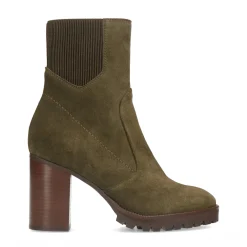 Donkergroene Enkellaarsjes Met Blokhak^Sacha New